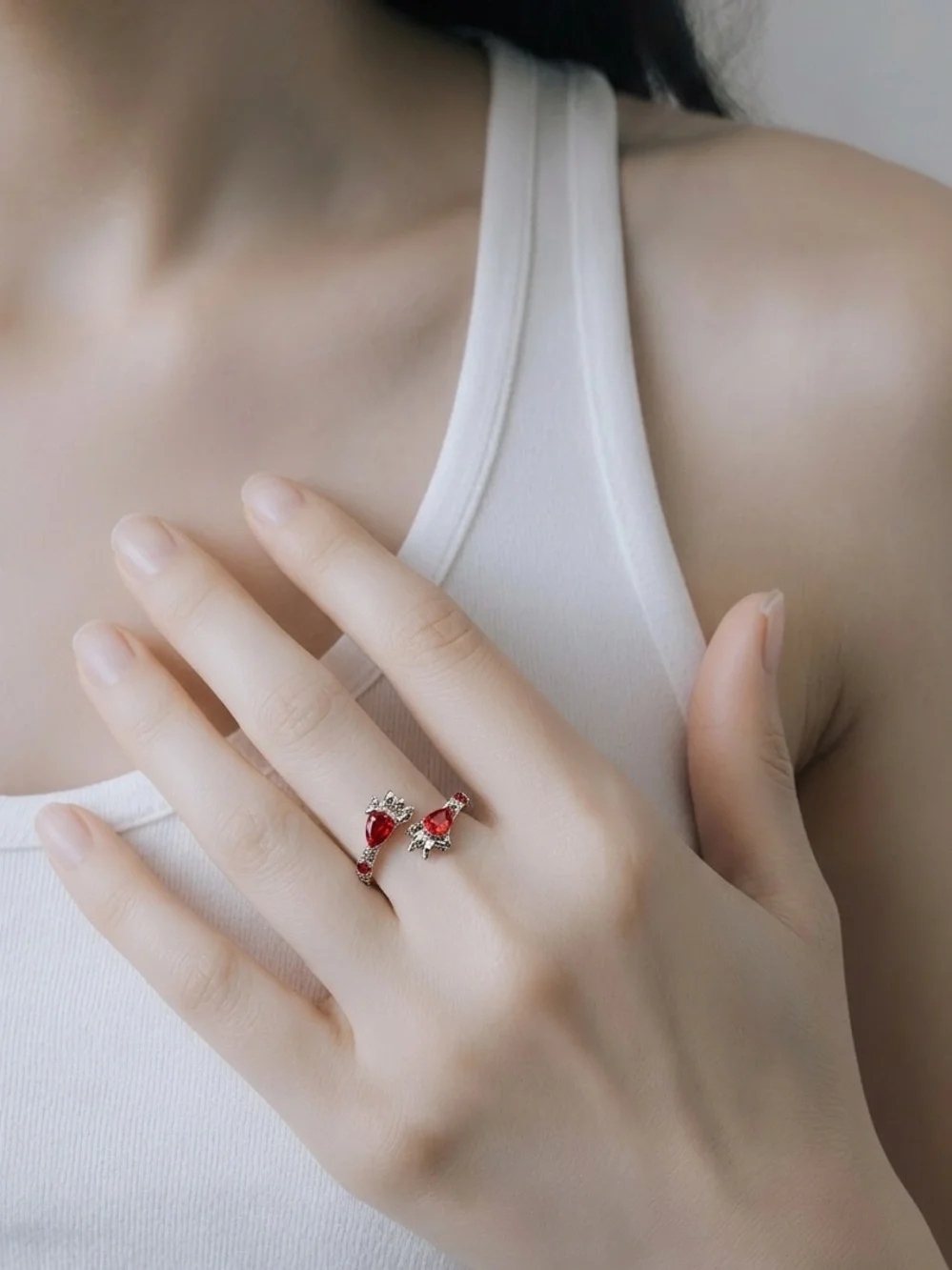 Vintage/Gothic Design Silver/ Red Punk Design Ring Adjustable Size 6-9